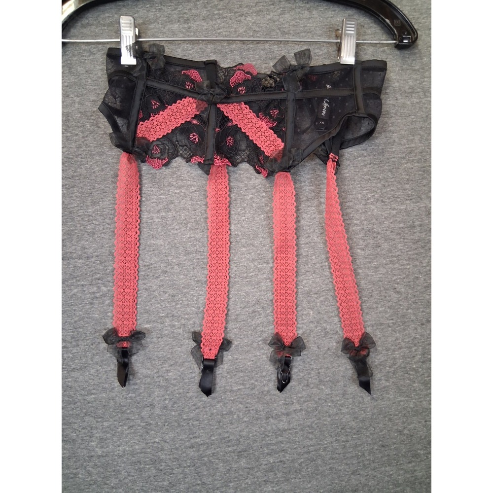 For Love And Lemons XS Garter Belt Black Red Lace Ribbon Sexy Dark Romantic Goth